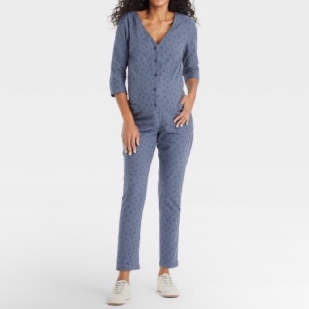 THE NINES by HATCH Button-Front Floral Maternity Jumpsuit
